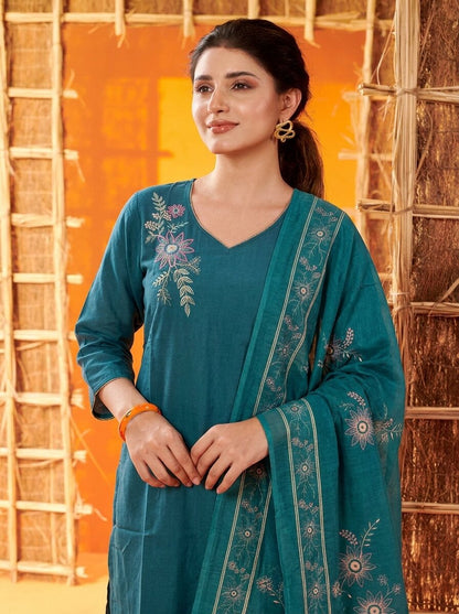 Anaita Teal Readymade Suit with Embroidery Work