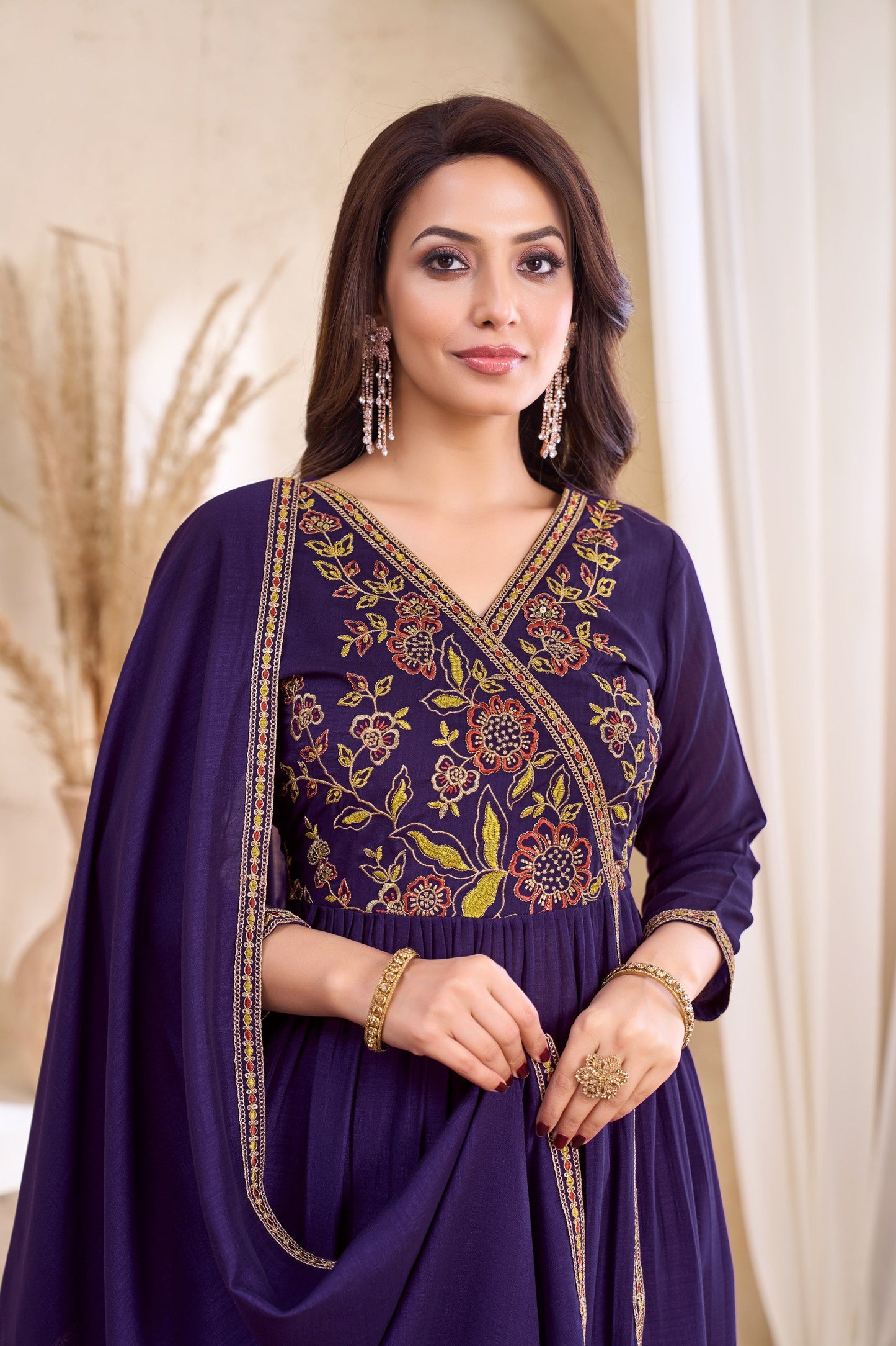 Anaita Purple Anarkali Readymade Suit with Embroidery Work