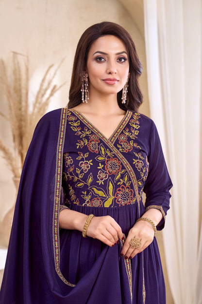Anaita Purple Anarkali Readymade Suit with Embroidery Work