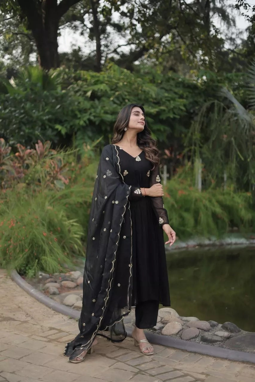 Blooming With Embroidery Work Fancy Top Bottom & Dupatta