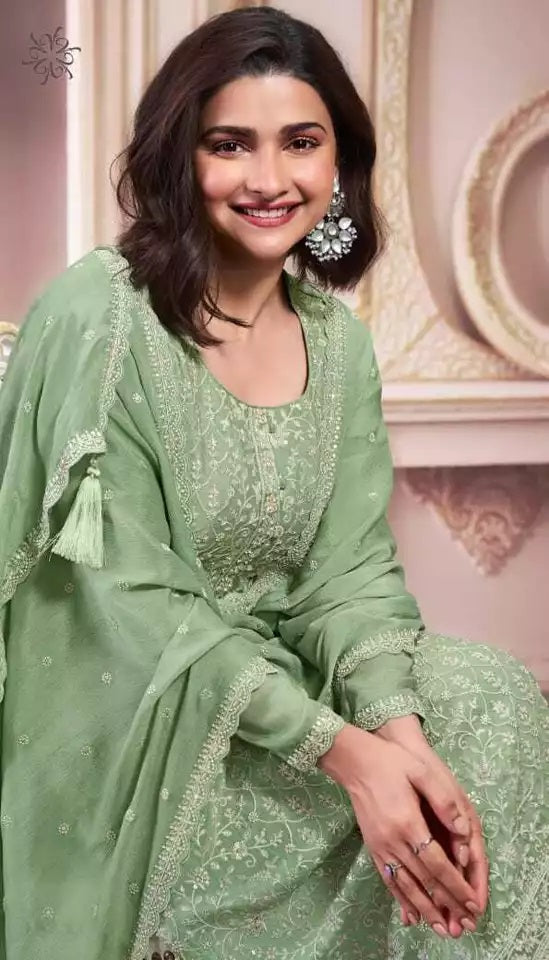 Chinon Silk With Sequence Embroidery Stitched Work Top Bottom Dupatta