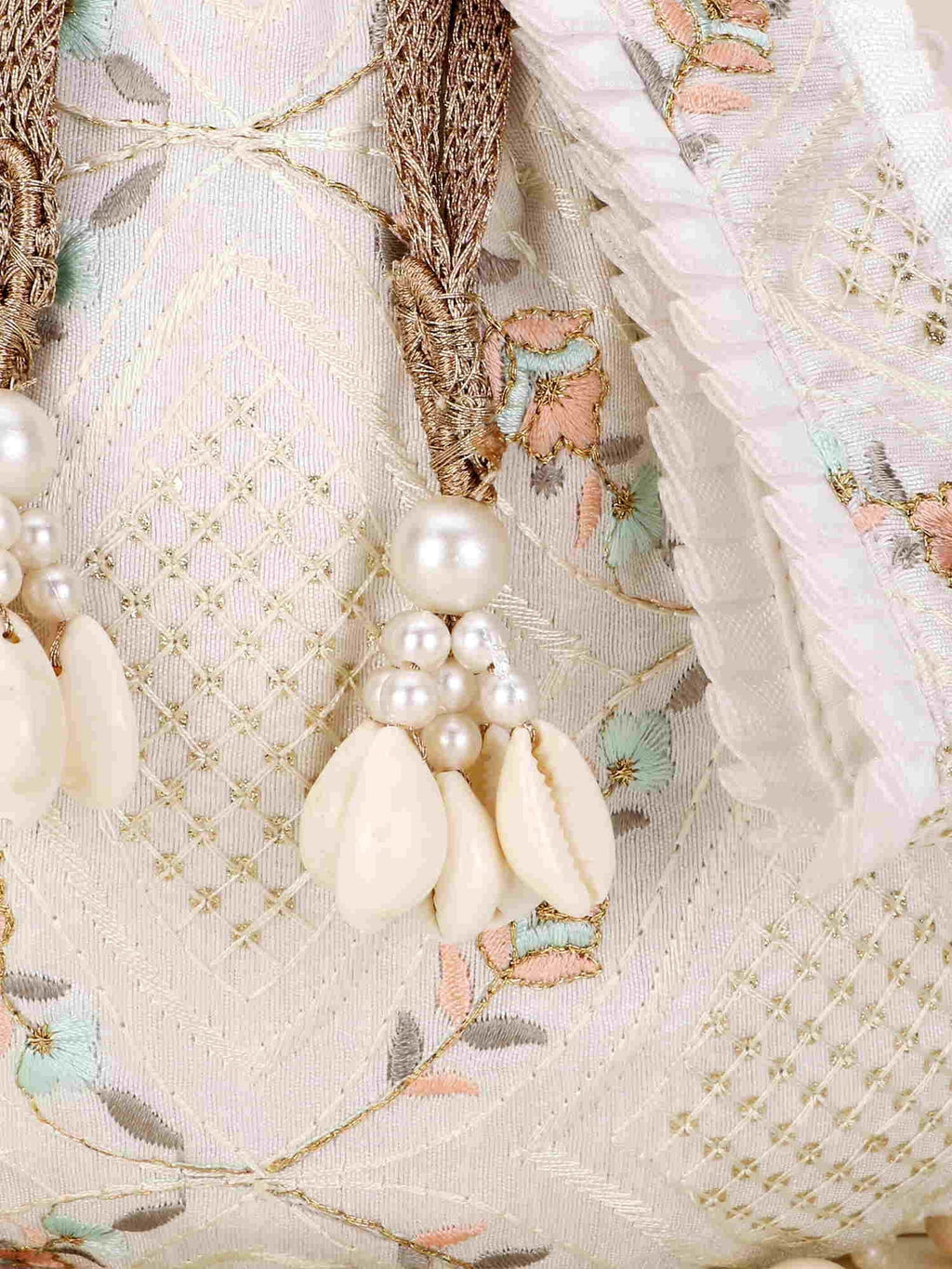 Dangle Stone work Embroidered Faux Silk Potli Bag
