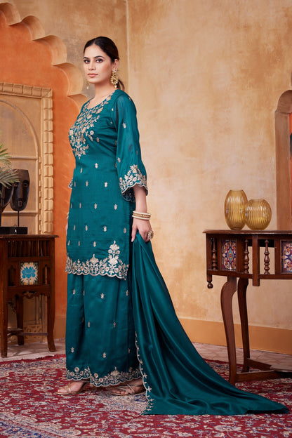 Anaita Teal Readymade Suit with Embroidery Work