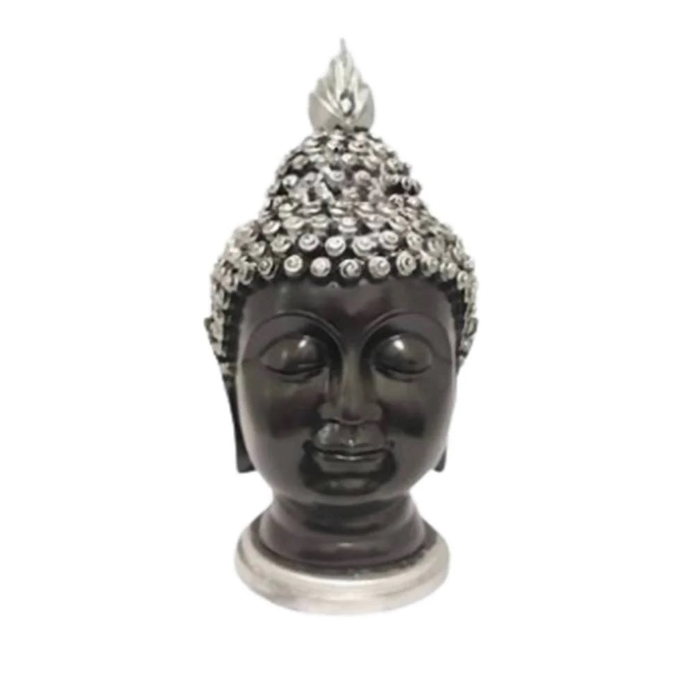 Elegant Silver Buddha Face Idol – Polyresin Decorative Sculpture