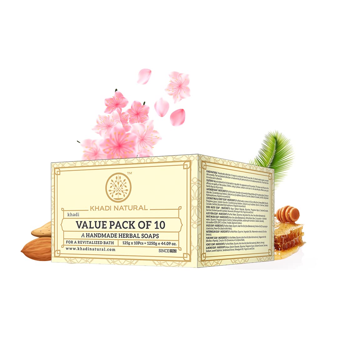 Khadi Natural Handmade Herbal Soap Combo Assorted Natural Soap Gift Set, Enriched With Essential Oils, 125 G (Pack Of 10)