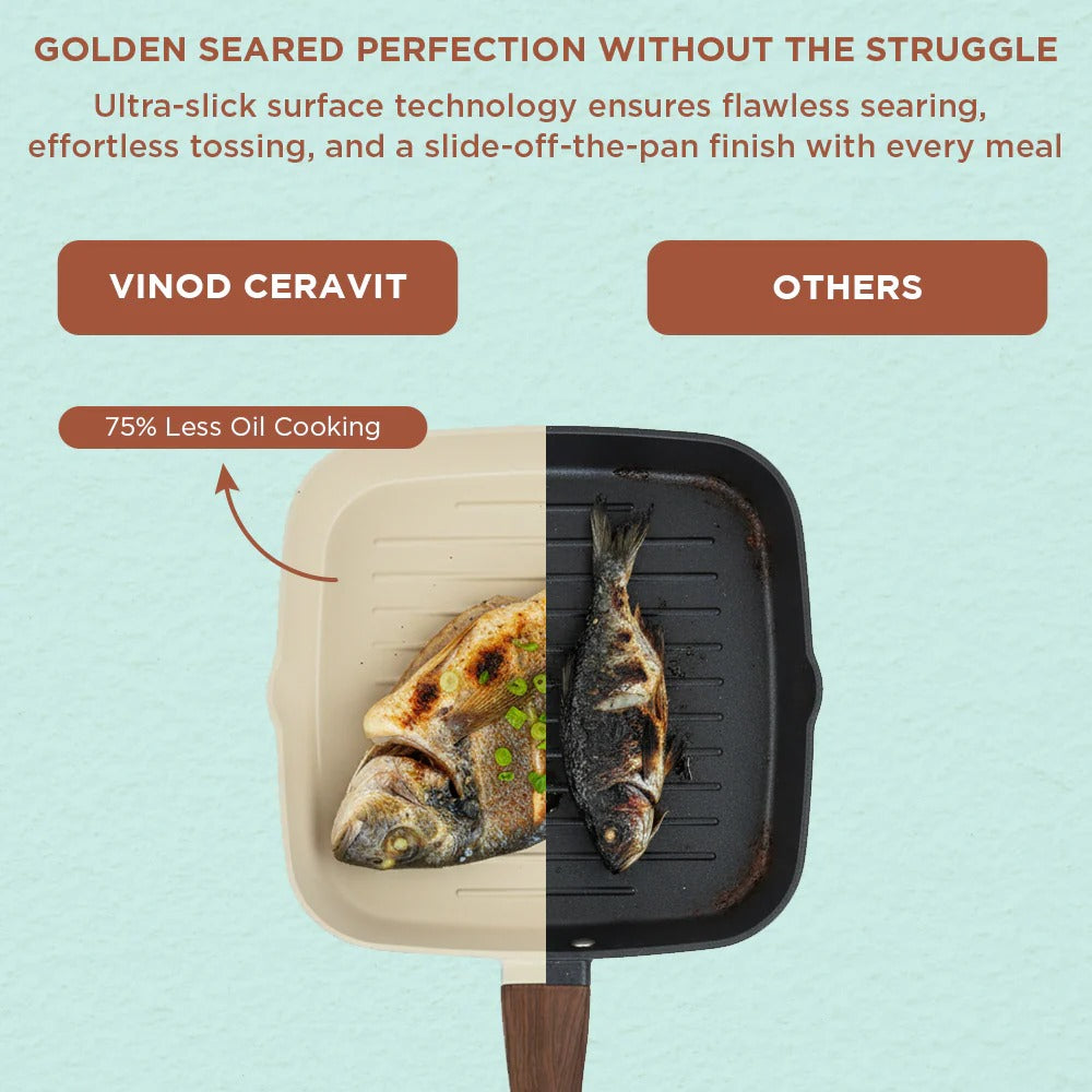 Vinod CeraVit Square Grill Pan Ceramic Non-Stick Induction Friendly