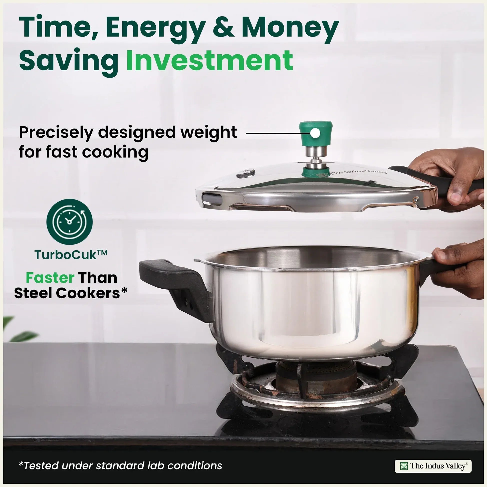 The Indus Valley Premium Stainless Steel Outer Lid Handi Pressure Cooker 3.5-5.5L
