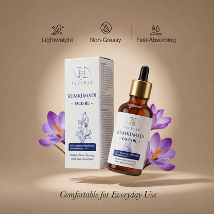 Velleja Kumkumadi Face Oil with Kashmiri Saffron & Sandalwood | Ayurvedic Anti Aging Face Serum for Brightening, Dark Spots & Pigmentation