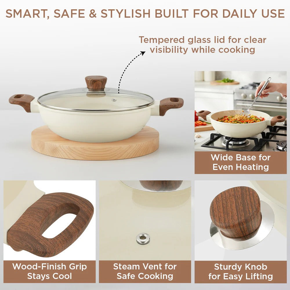 Vinod Di Casa Signature Ceramic Non-Stick Cookware Set of 3 Induction Bottom