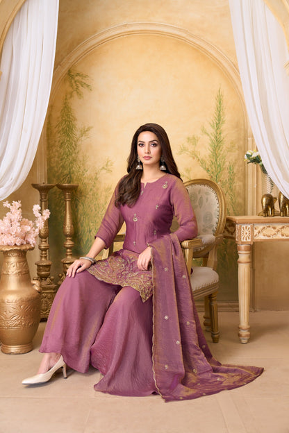 Anaita L Purple Silk Readymade Suit with Coding Work