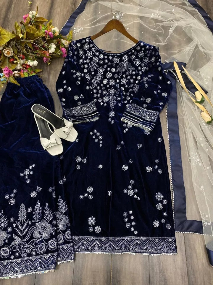 Viscose Velvet Saree – Rich, Soft, and Luxurious Top Pant Dupatta