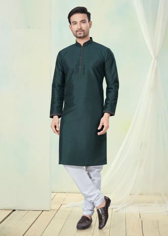 Men's Classic Pure Silk Kurta Pajama Set, Wedding Party Wear Kurta Set
