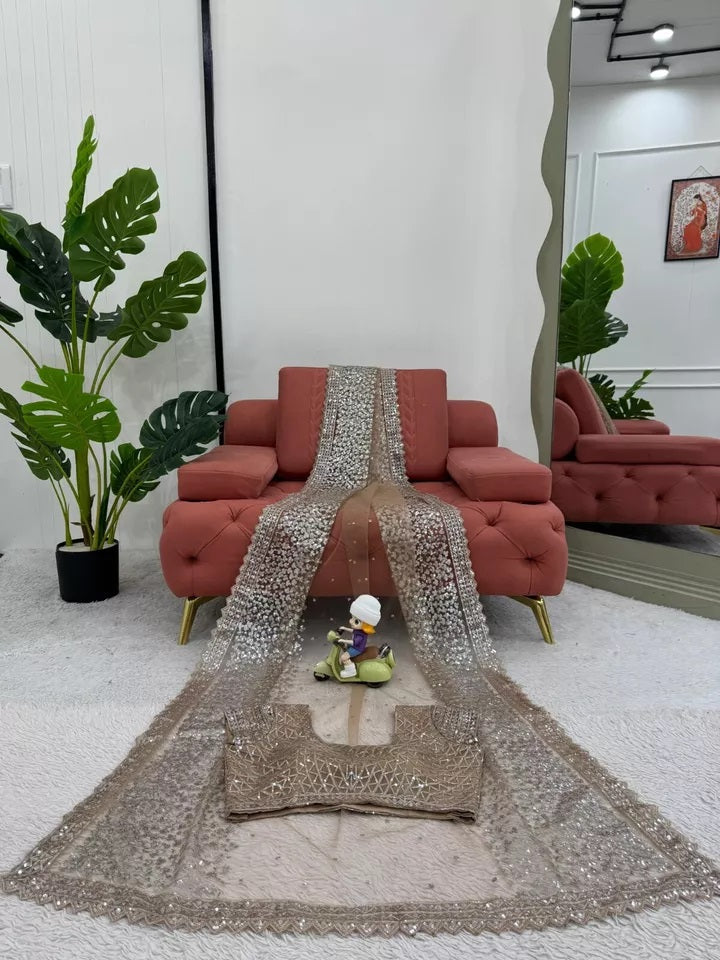 Classic Net Saree with Heavy Embroidery – Perfect for Celebrations Sari & Blouse