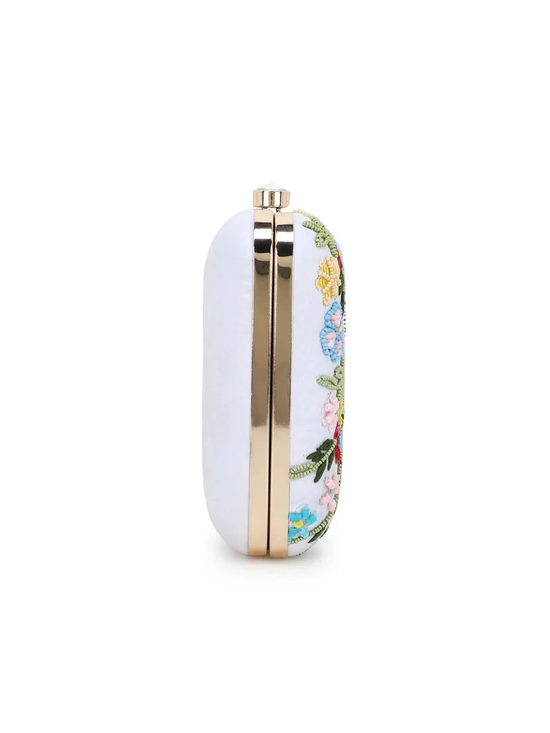 Faux Silk Sequined & Embellished Box Clutch