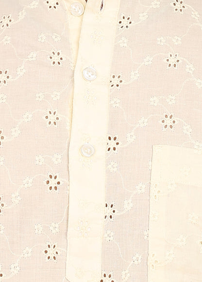Fabmade Ivory Bloom Embroidered Short Kurta