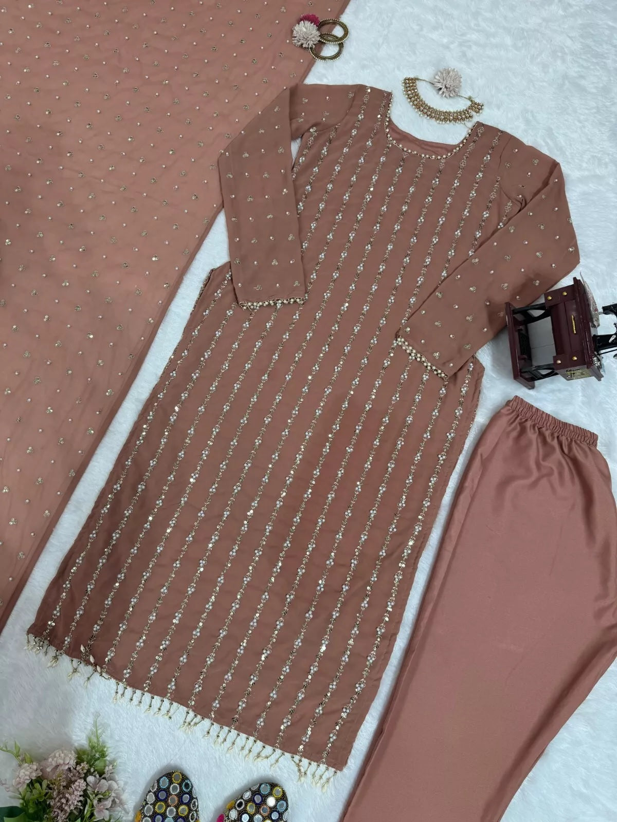 Full Stitched Faux Georgette Top Pant & Dupatta