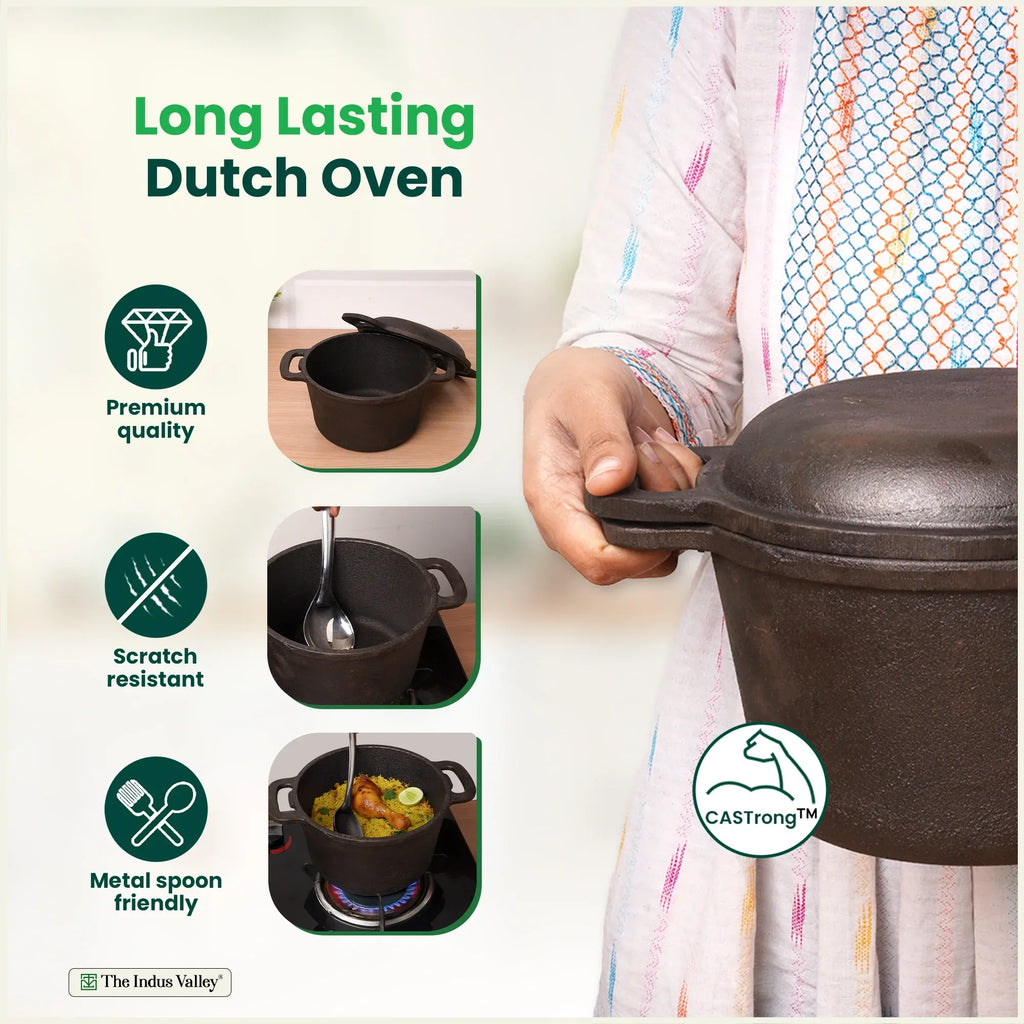 The Indus Valley Cast Iron Dutch Oven with Lid 3 Litre