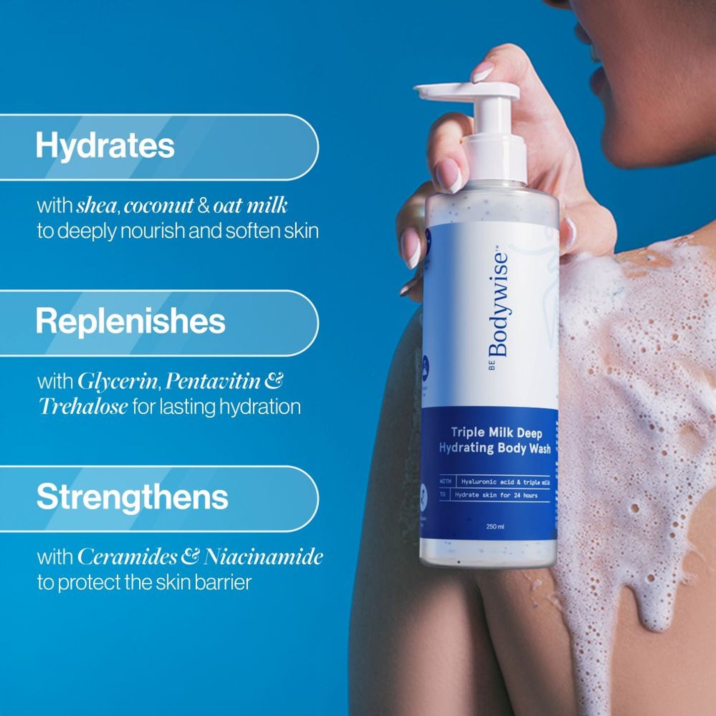 BeBodywise Triple Milk Deep Hydrating Body Wash - For Dry & Dehydrated Skin