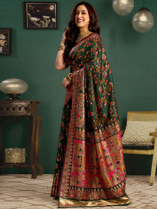 Sangria Woven Design Printed Saree With Blouse