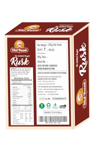 Mid Break Sugar Free Rusks - Pack of 1 200 Gm. - Tasty and Healthy