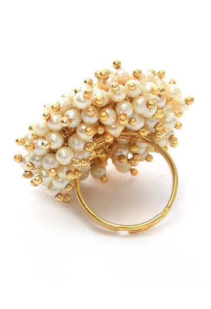 Mominos Fashion Gold-Polished with Pearls Ring