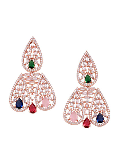 Saraf RS Jewellery Rose Gold-Polished White & Green AD-Studded Jewellery Set
