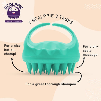 Scalppie Silicon Hair Scalp Massager & Shampoo Brush Scrub For Hair Growth & Anti Dandruff - Green