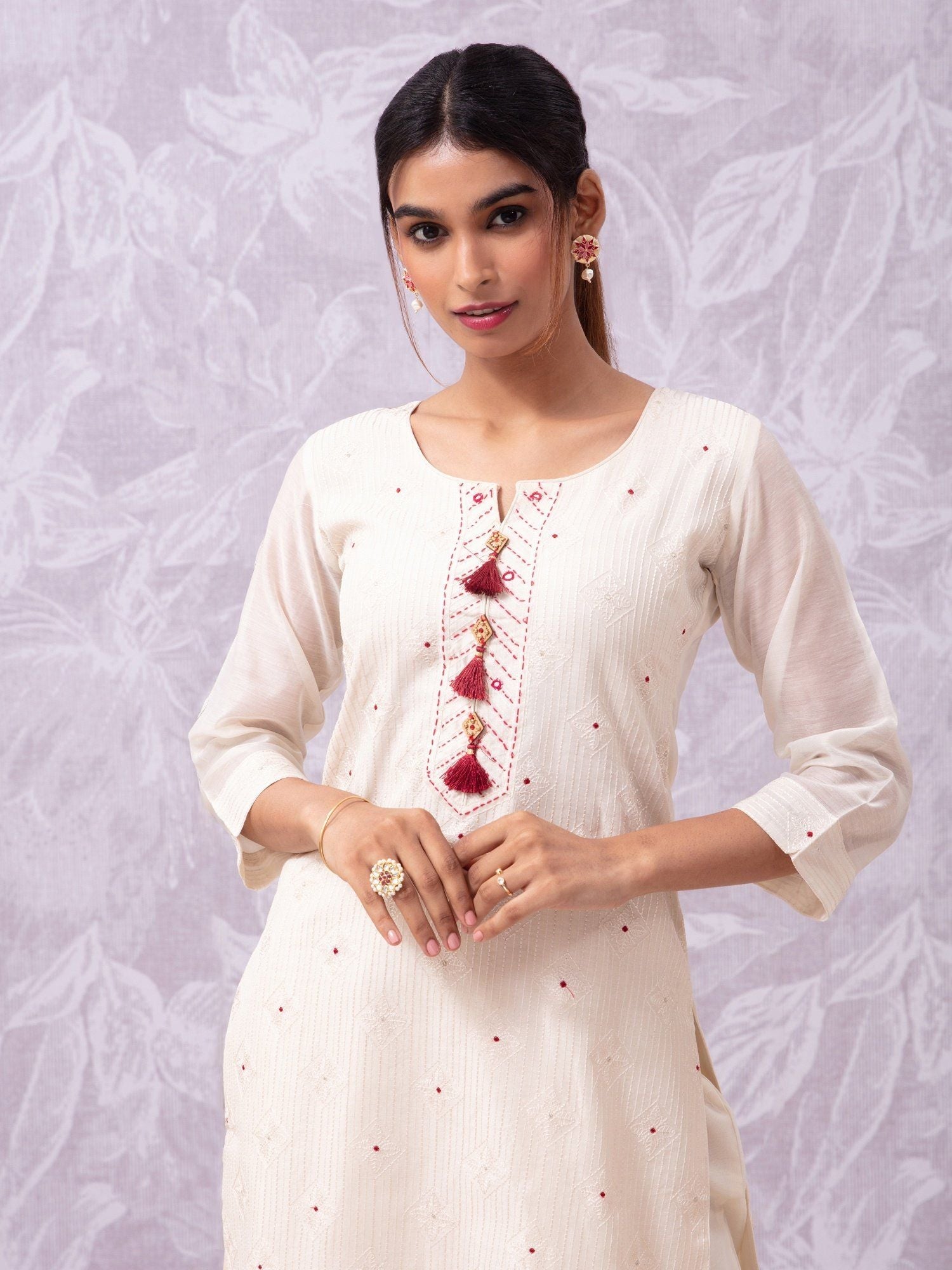 Likha Shaan-e-Avadh offwhite Kurta, Pant and Brocade Dupatta LIKSKD104 (Set of 3)