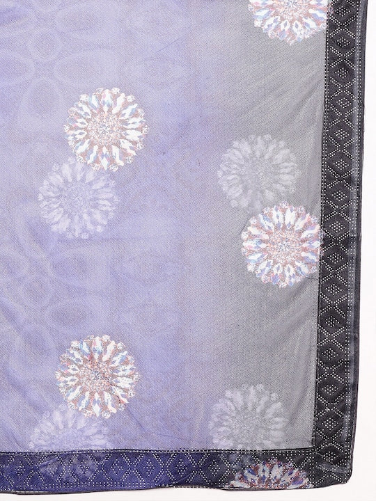 Fabmora Satin Ethnic Motifs Embellished Embroidered Lycra Designer Saree
