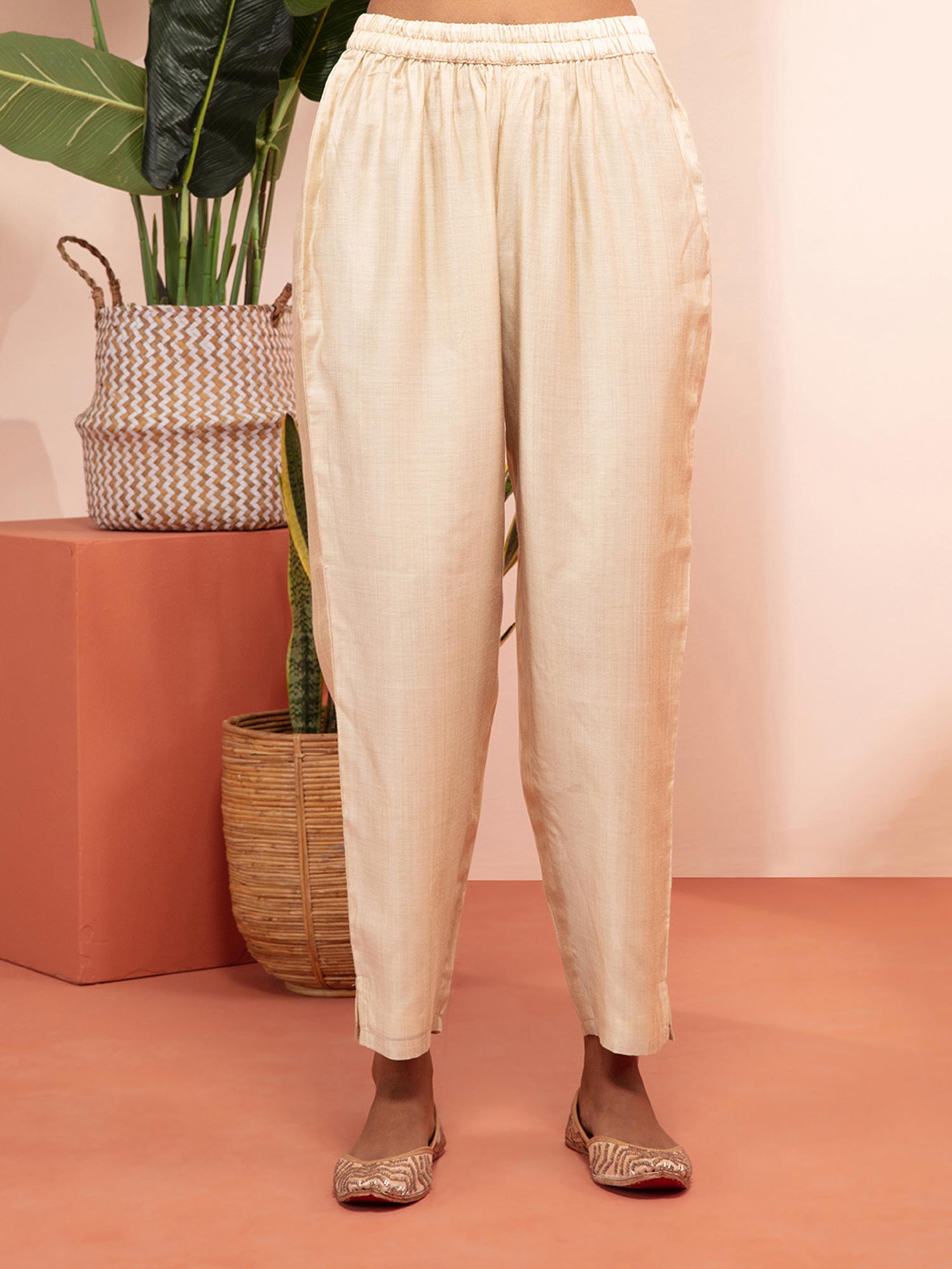 Likha Shaan-E-Avadh Off White Mirror Work Kurta Pant & Dupatta LIKSKD131 (Set of 3)