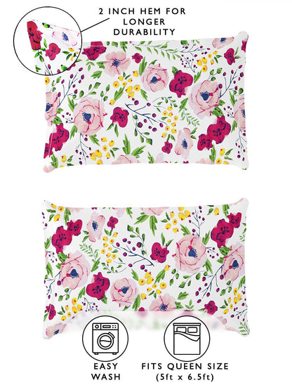 Story@home Arena Pink & Green Geometric Printed 180 TC Queen Bedsheet & 2 Pillow Covers