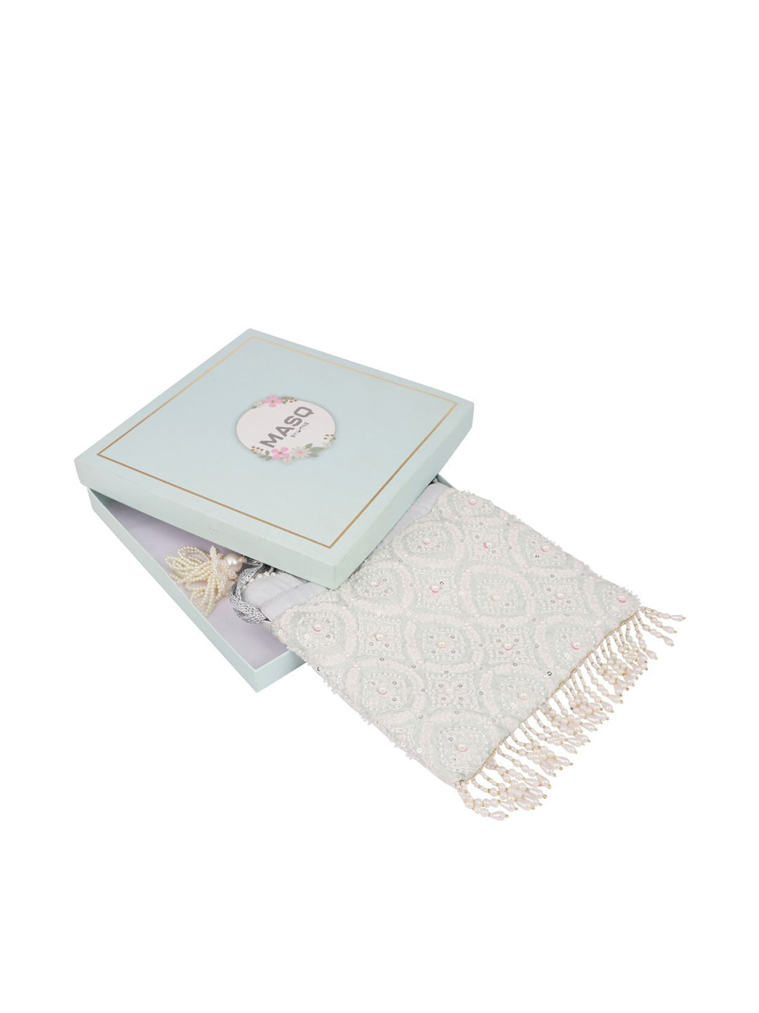 Masq Grey & Gold-Toned Embroidered Potli Clutch