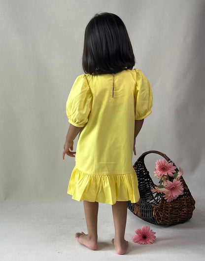 ArthLife Yellow Flower Patch Casual Dress