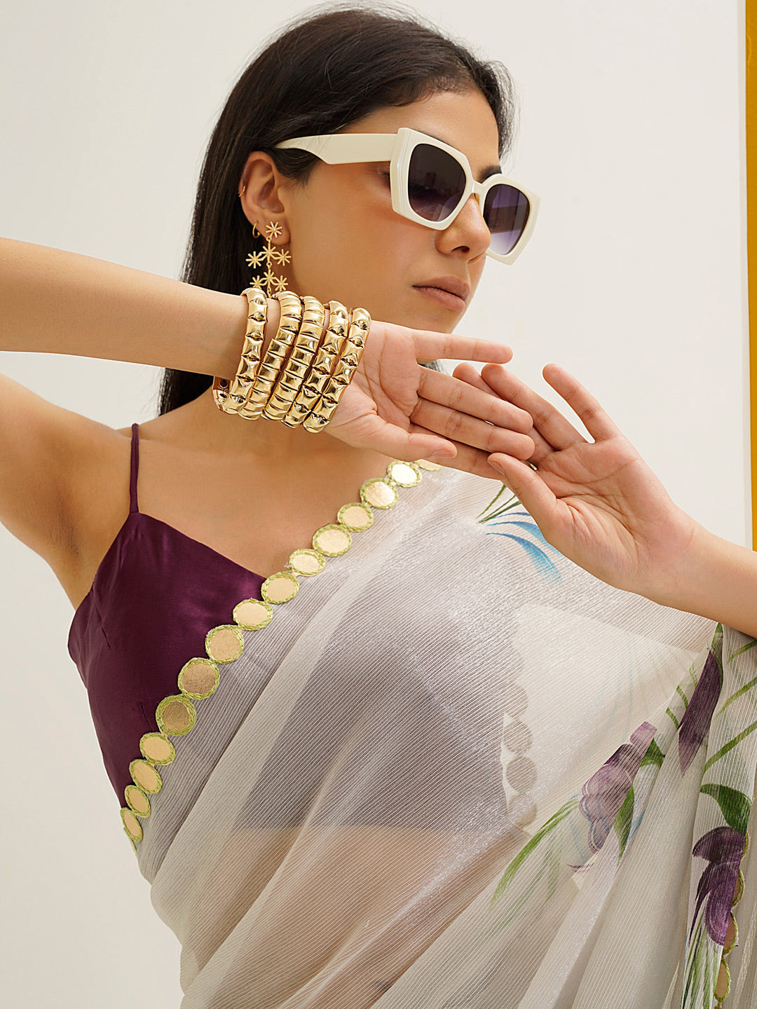Tikhi Imli Floral Printed Poly Chiffon Saree