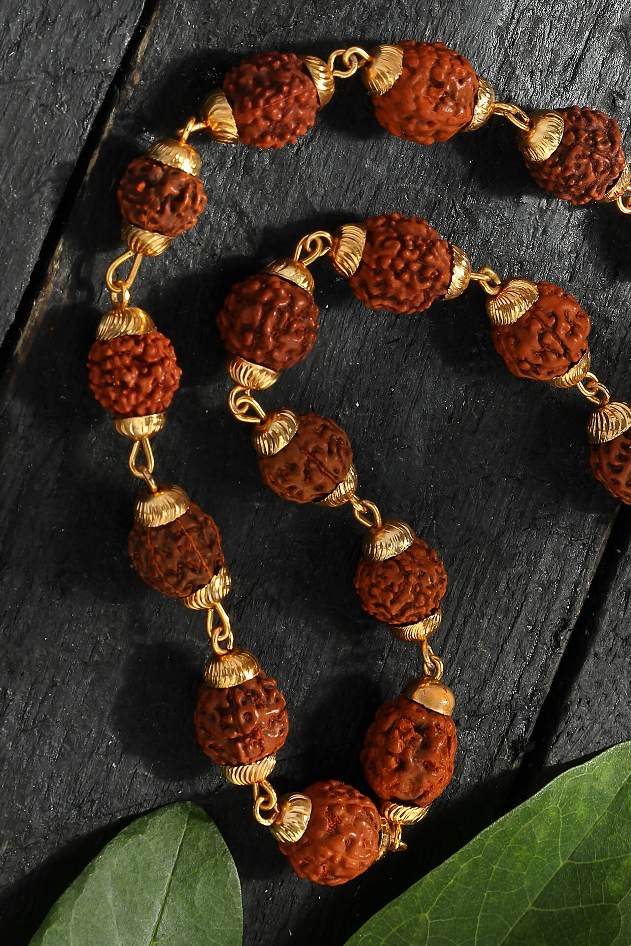 Mominos Fashion Joharkamal Gold-Polished Statement Rudraksha Mala Long Necklace (Golden)