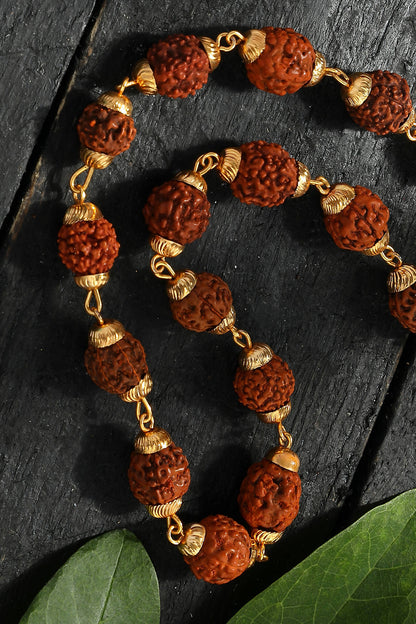 Mominos Fashion Joharkamal Gold-Polished Statement Rudraksha Mala Long Necklace (Golden)