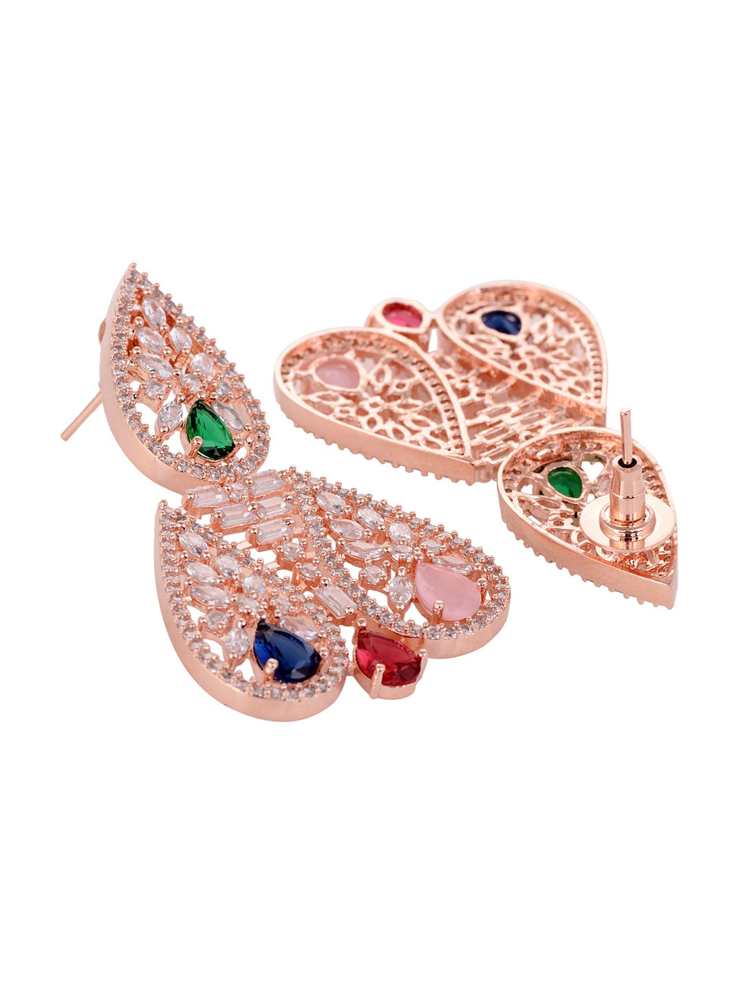 Saraf RS Jewellery Rose Gold-Polished White & Green AD-Studded Jewellery Set