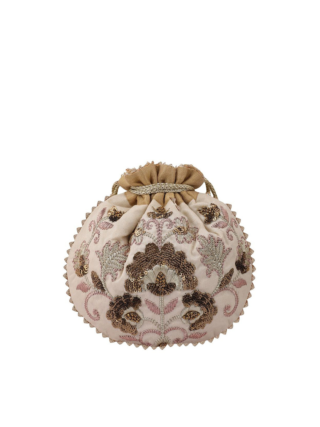 Masq Beige & Brown Embellished Embroidered Potli Clutch