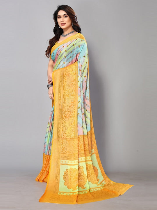 Fabmora Printed Zari Pure Chiffon Brasso Saree