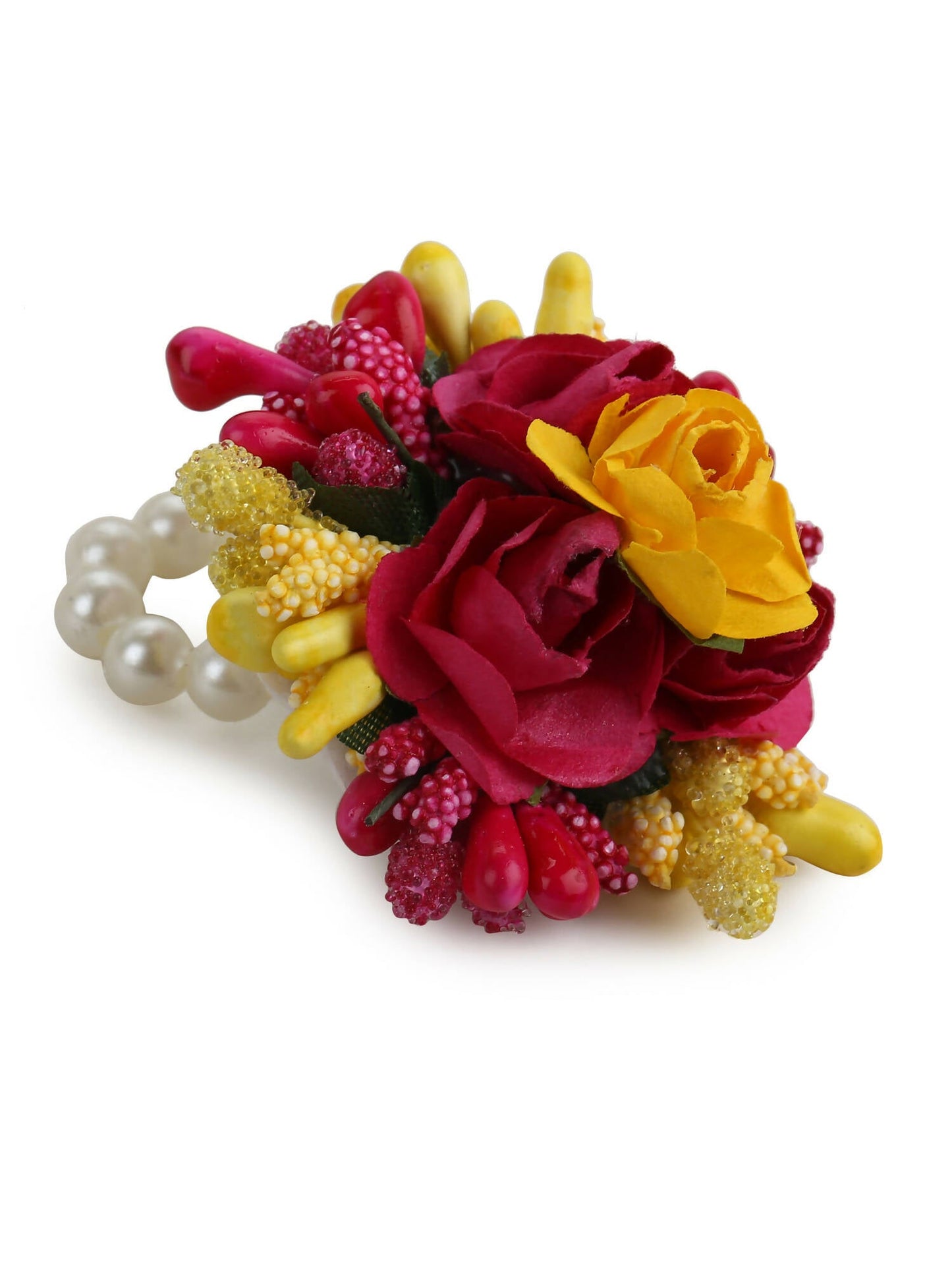 Yellow Pink Beaded Flower Jewellery Set - Ruby Raang