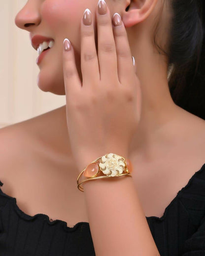 VOJ Gold-Polished Flower Shaped Cuff Bracelet