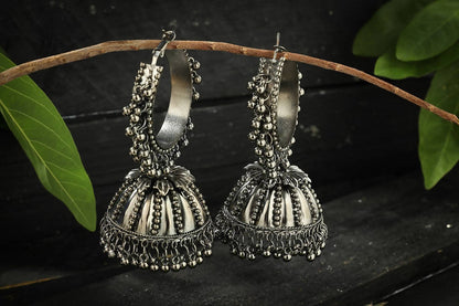 Mominos Fashion Johar Kamal Oxidised Silver-Plated With Ghungroo Jhumkas