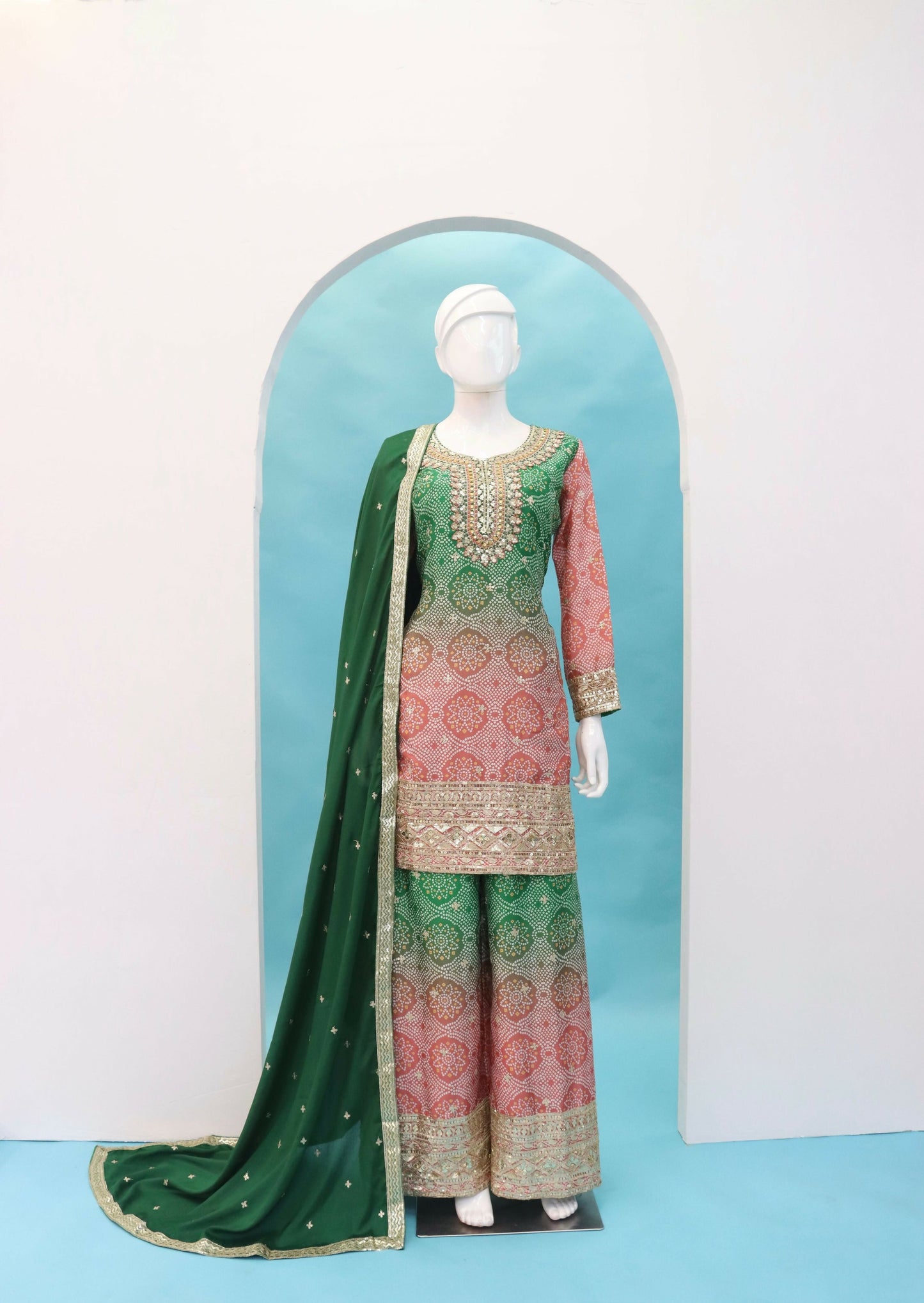 Anaita Peach Digital print with Embroidered Silk Stitched Plazo Suit