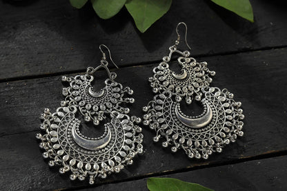 Mominos Fashion Johar Kamal Silver-Plated Chandbali Earrings For Women