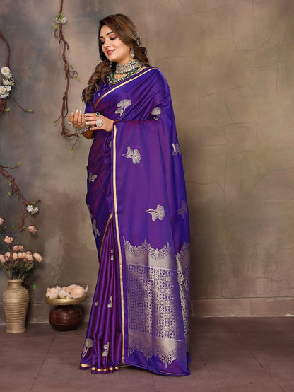 Joban Fashion Purple Floral Motifs Banarasi Silk Sarees