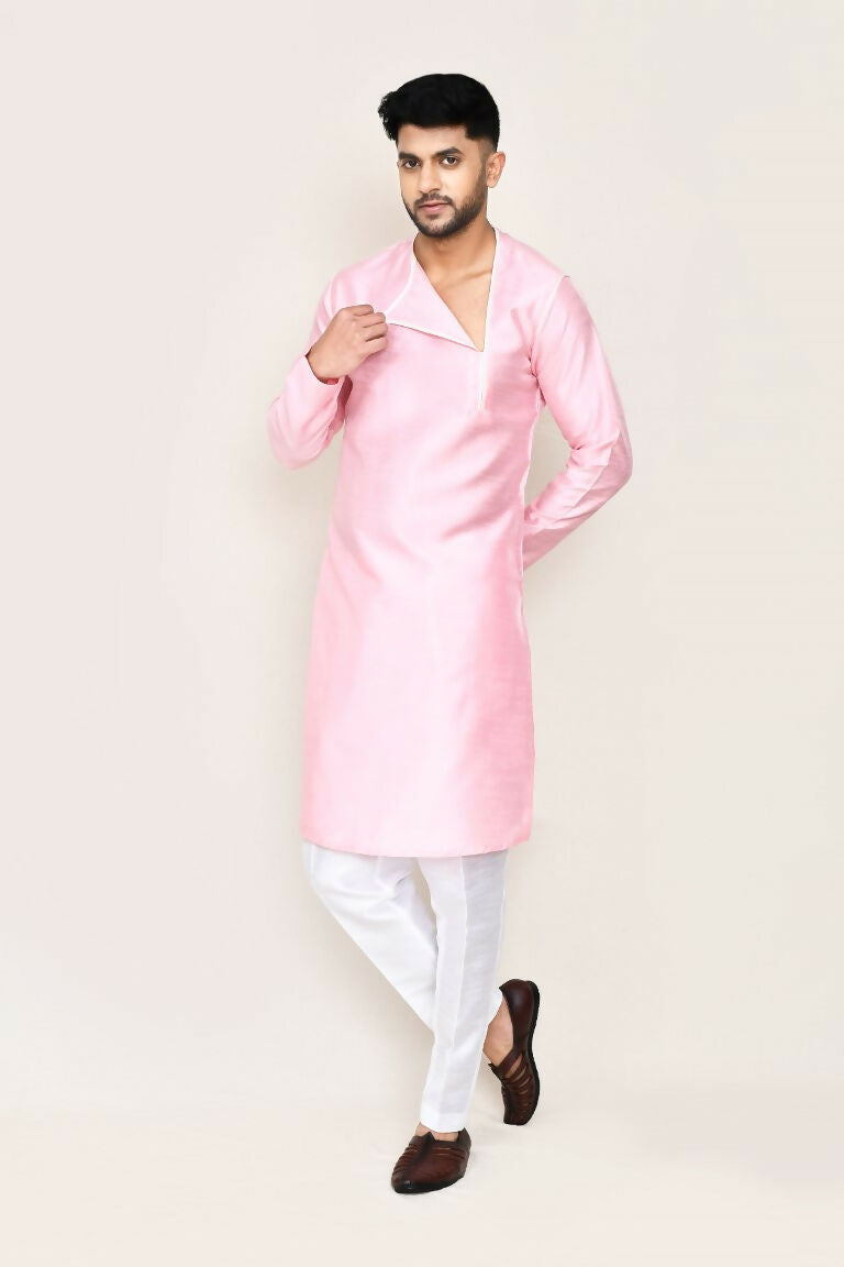 Joban Fashion Pink Colored Art Silk Fabric Kurta With Straight Fit Pant