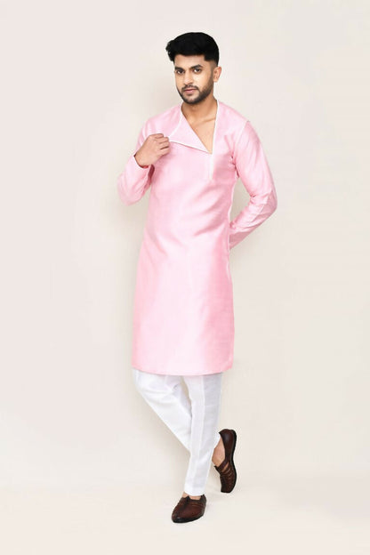 Joban Fashion Pink Colored Art Silk Fabric Kurta With Straight Fit Pant