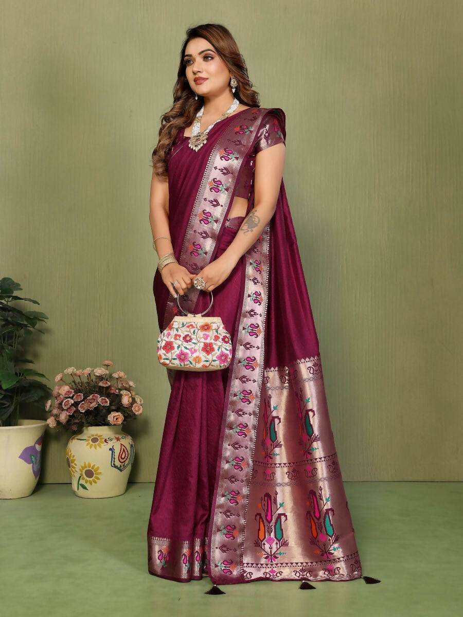 Anaita Maroon Paithani Gala Silk Saree With Blouse