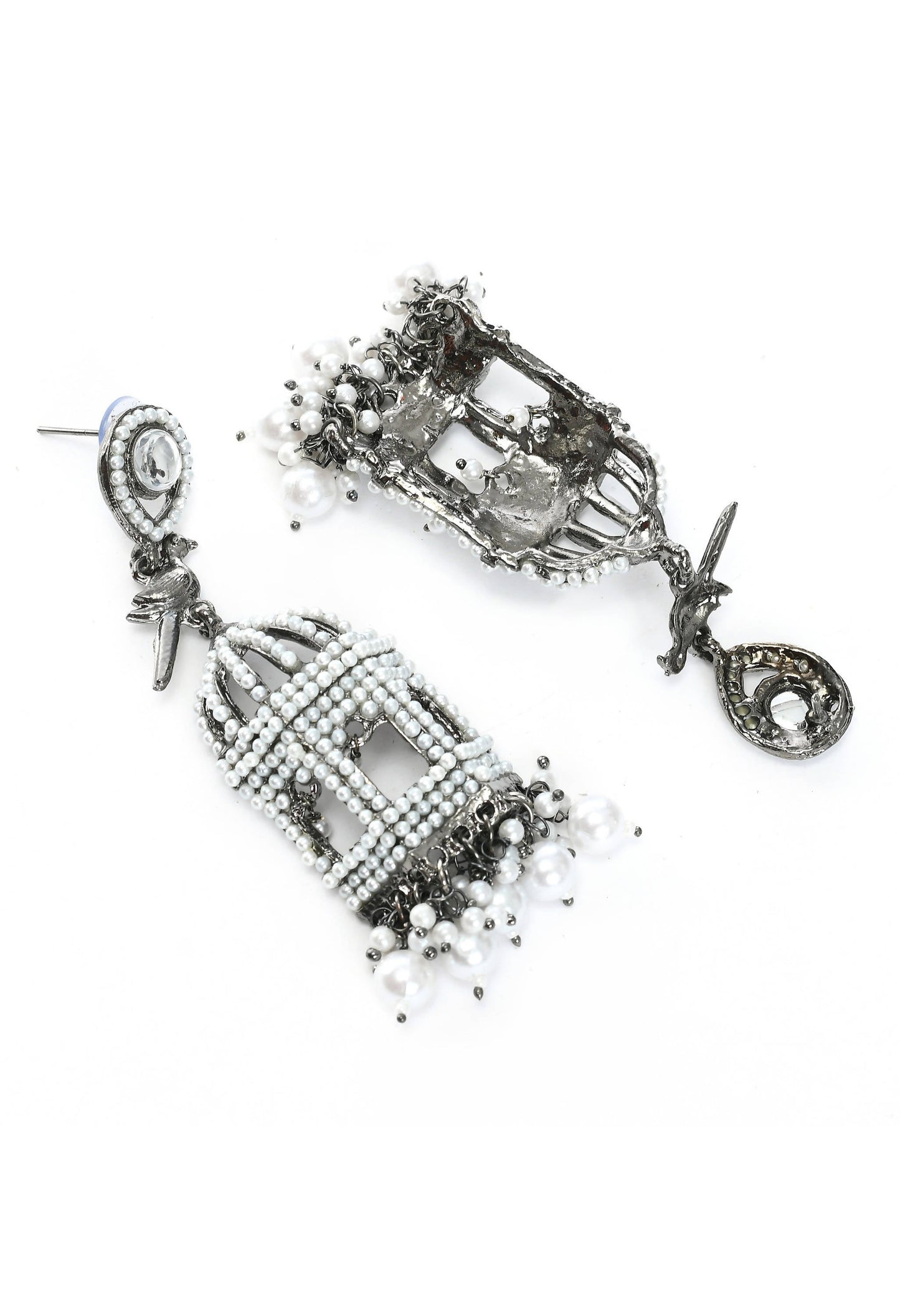 Mominos Fashion Johar Kamal Silver Color Bird Nest Earrings With Pearls
