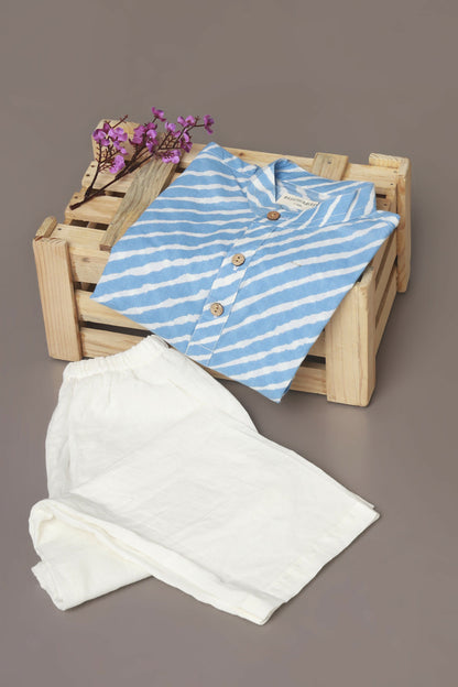 Breathables Kids Cotton Night Suit – Blue Striped Kurta & Pyjama Co-Ord Set For Boys & Girls